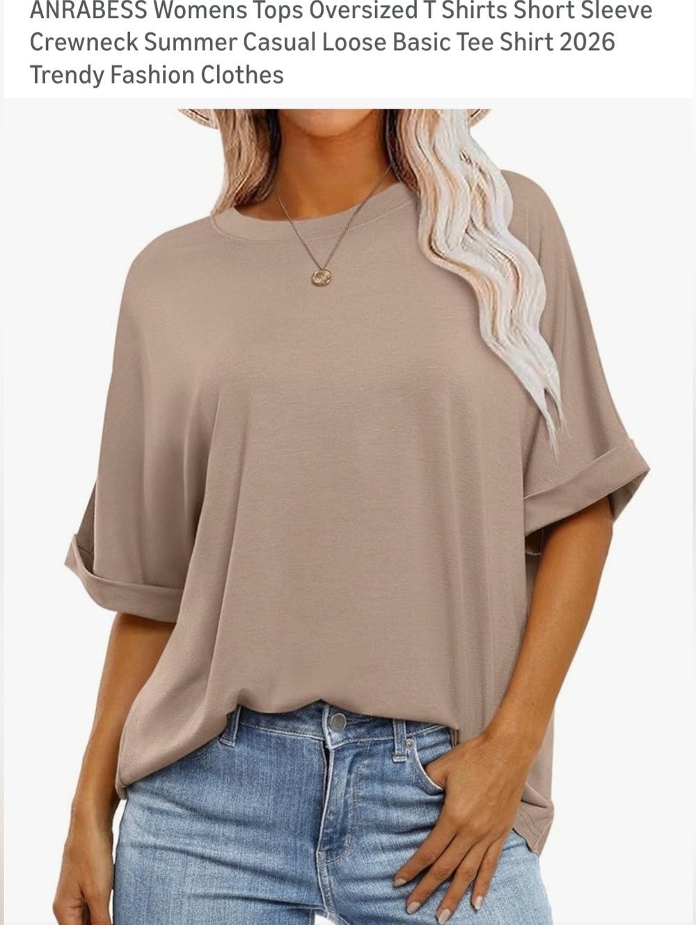 Oversized Short Sleeve Crewneck Tee in Taupe - Casual Women’s Top